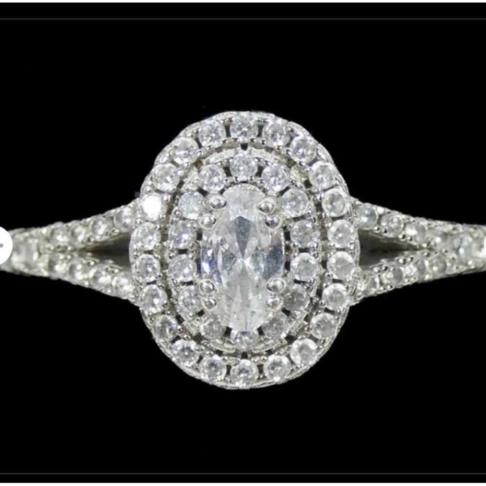 Dual Shank Oval Halo 925 Sterling Silver Ring Size 7 #600